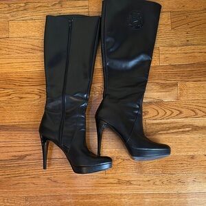 Elegant Black Leather Knee-High Women's Boots